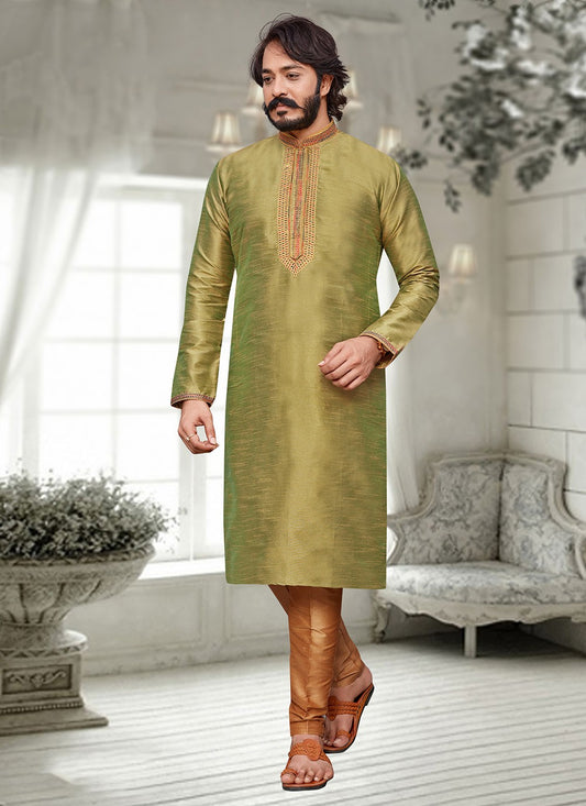 Embroidered Art Silk Green Kurta Pyjama - M2331