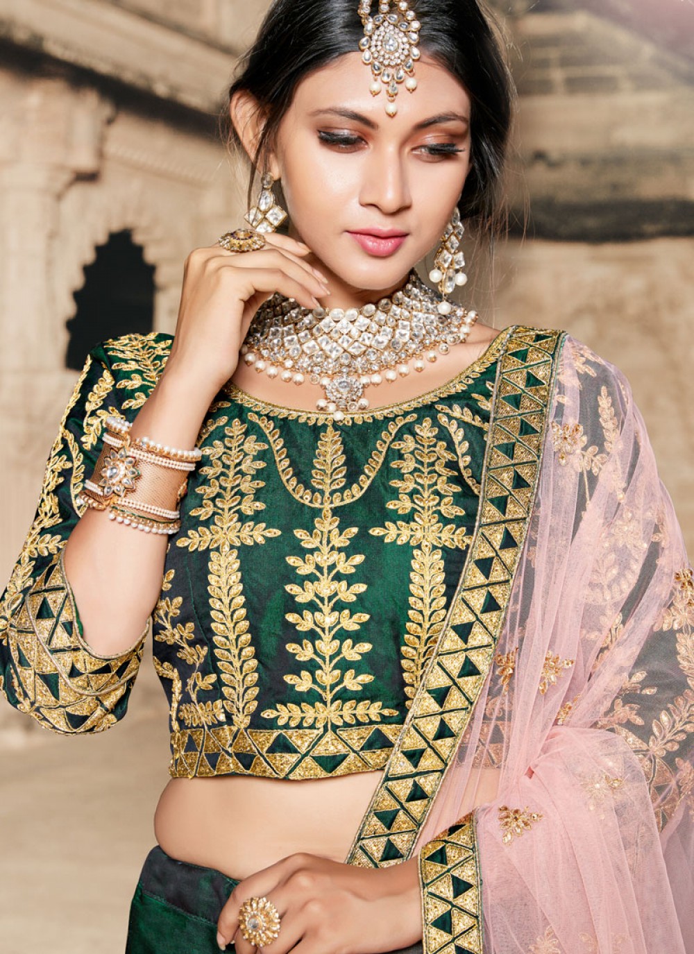 Embroidered Satin A - Line Lehenga - L0004