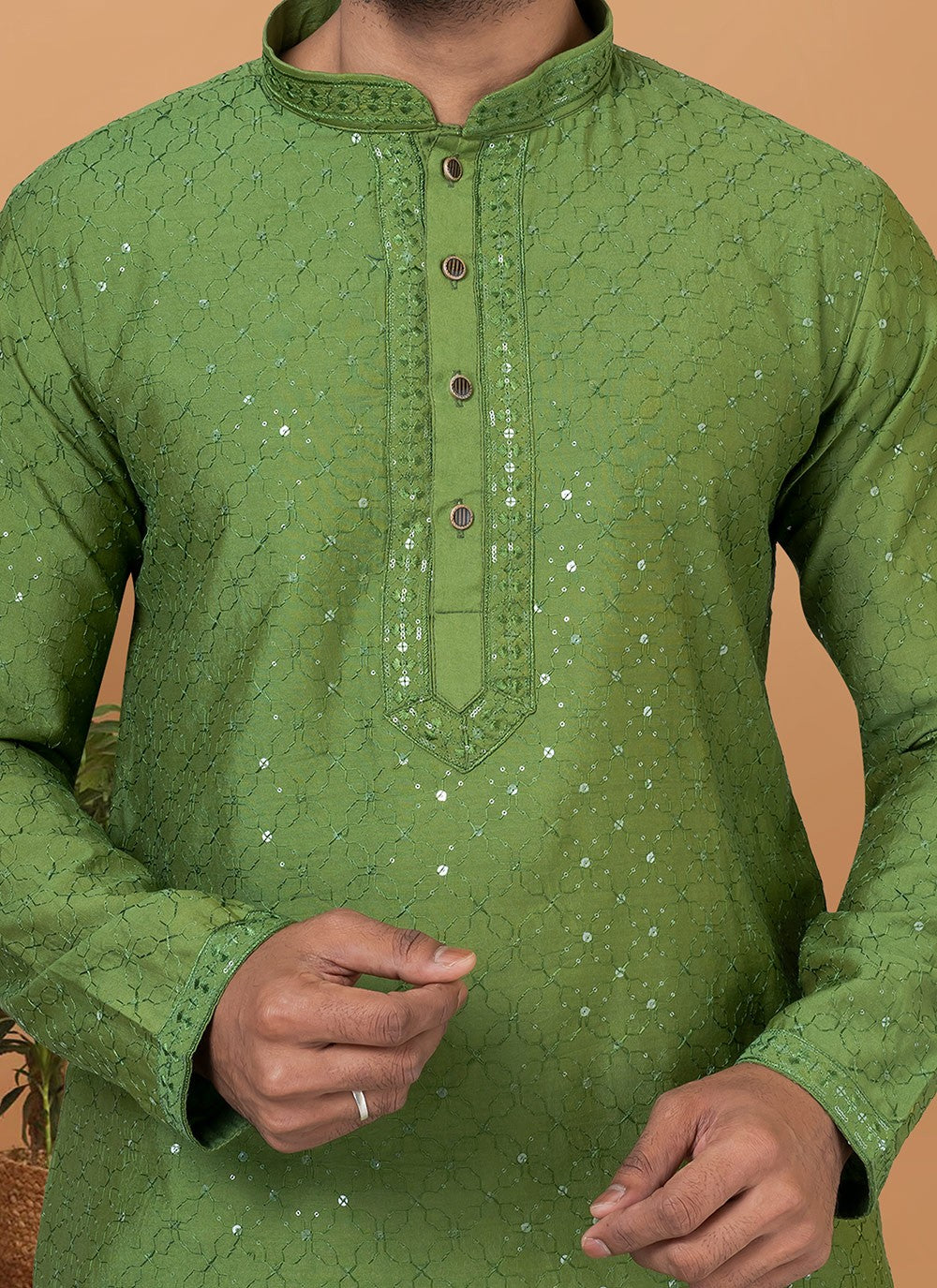 Embroidered Cotton , Viscose Green Kurta Pyjama - M6358