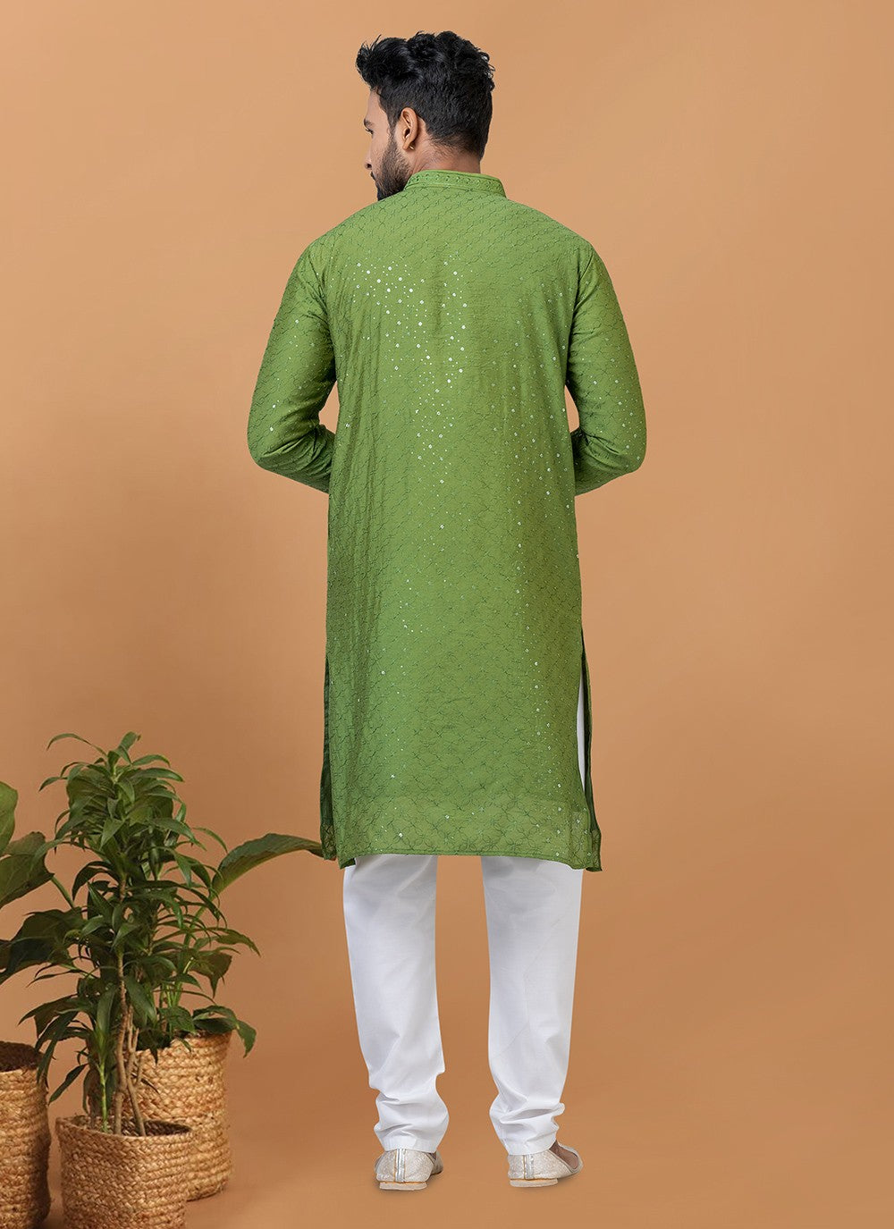 Embroidered Cotton , Viscose Green Kurta Pyjama - M6358