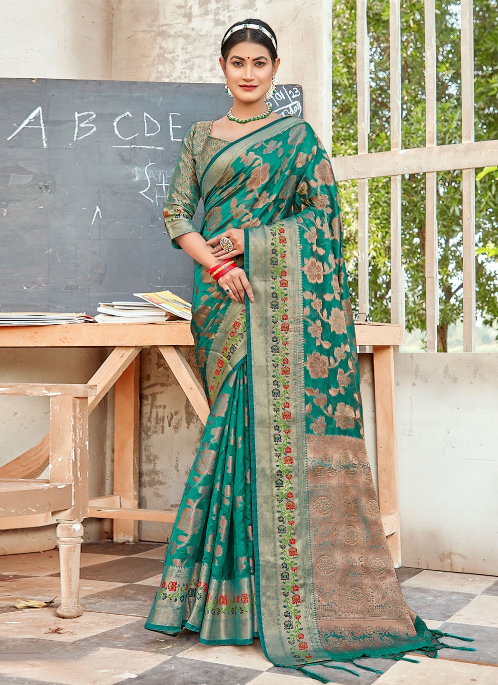 Traditional Embroidered Organza Saree - S2692