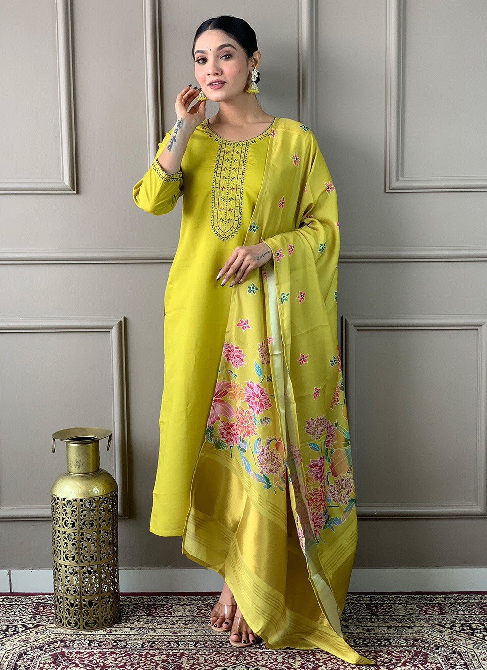 Chanderi , Viscose Pant Style Suit - T3500