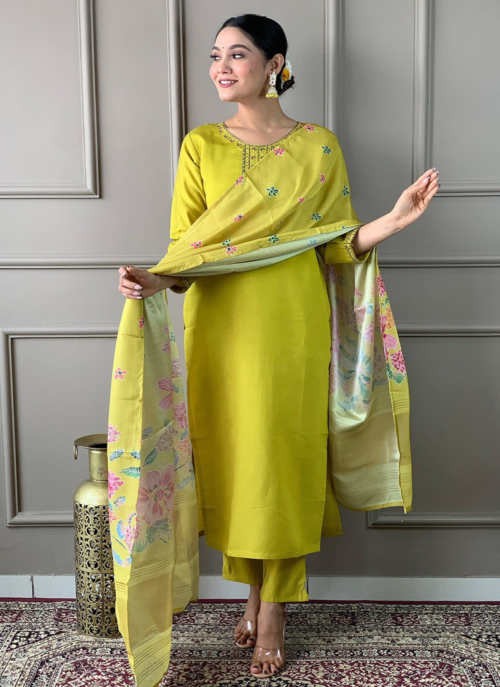 Chanderi , Viscose Pant Style Suit - T3500