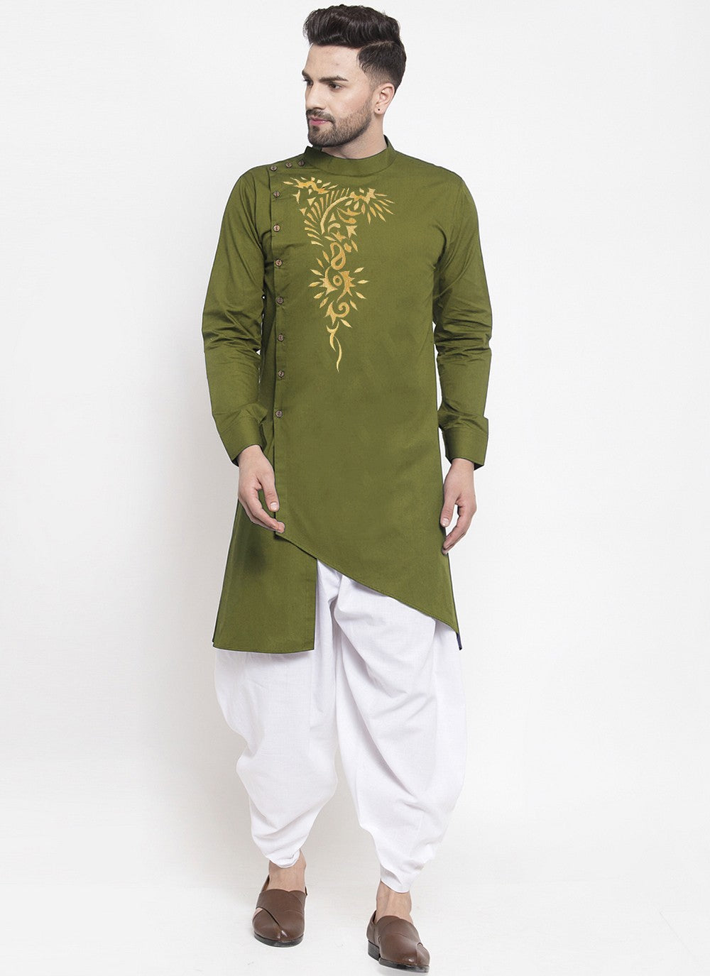 Embroidered Polly Cotton Green Dhoti Kurta - M2082