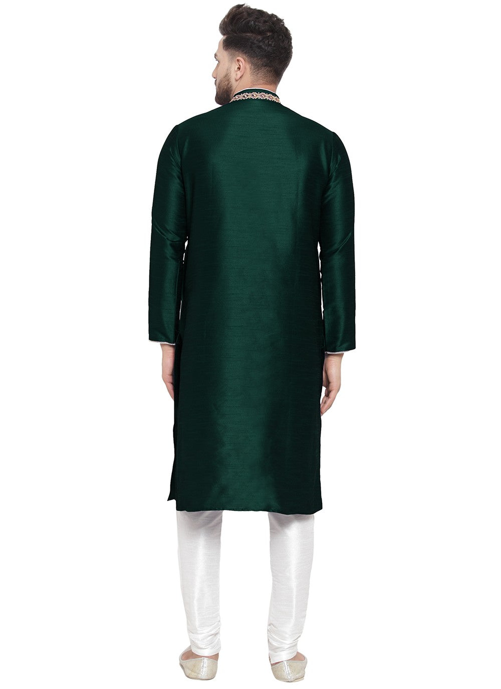 Embroidered Dupion Silk Green Kurta Pyjama - M7337