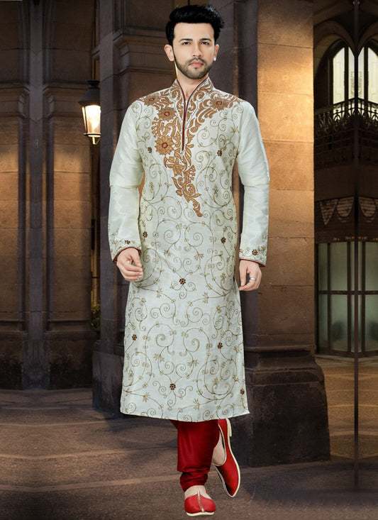 Embroidered Art Dupion Silk Green Kurta Pyjama - M1039