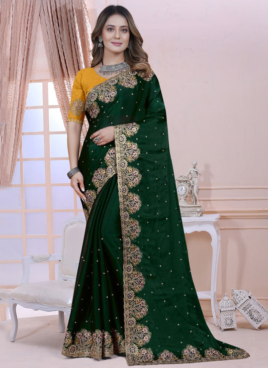 Contemporary Embroidered Satin Silk Saree - S3921