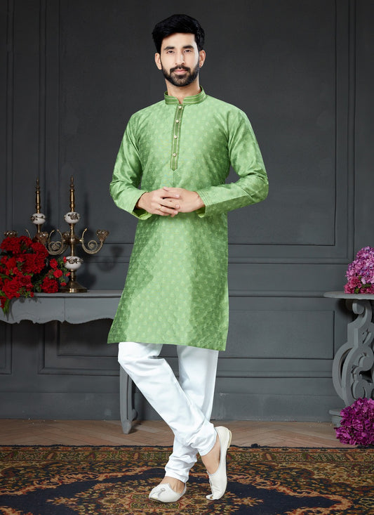 Embroidered Silk Green Kurta Pyjama - M4151