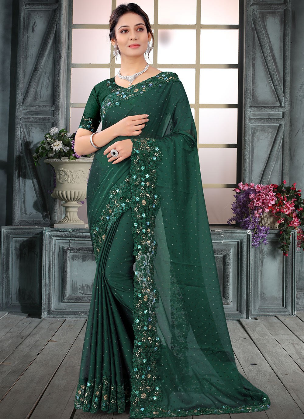 Traditional Embroidered Silk Saree - S1017