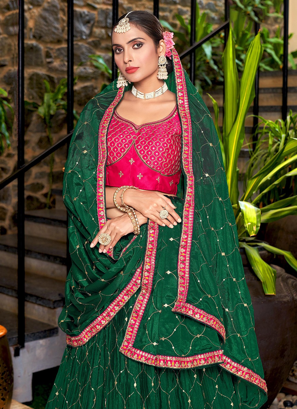 Embroidered Chinon A - Line Lehenga - L1018