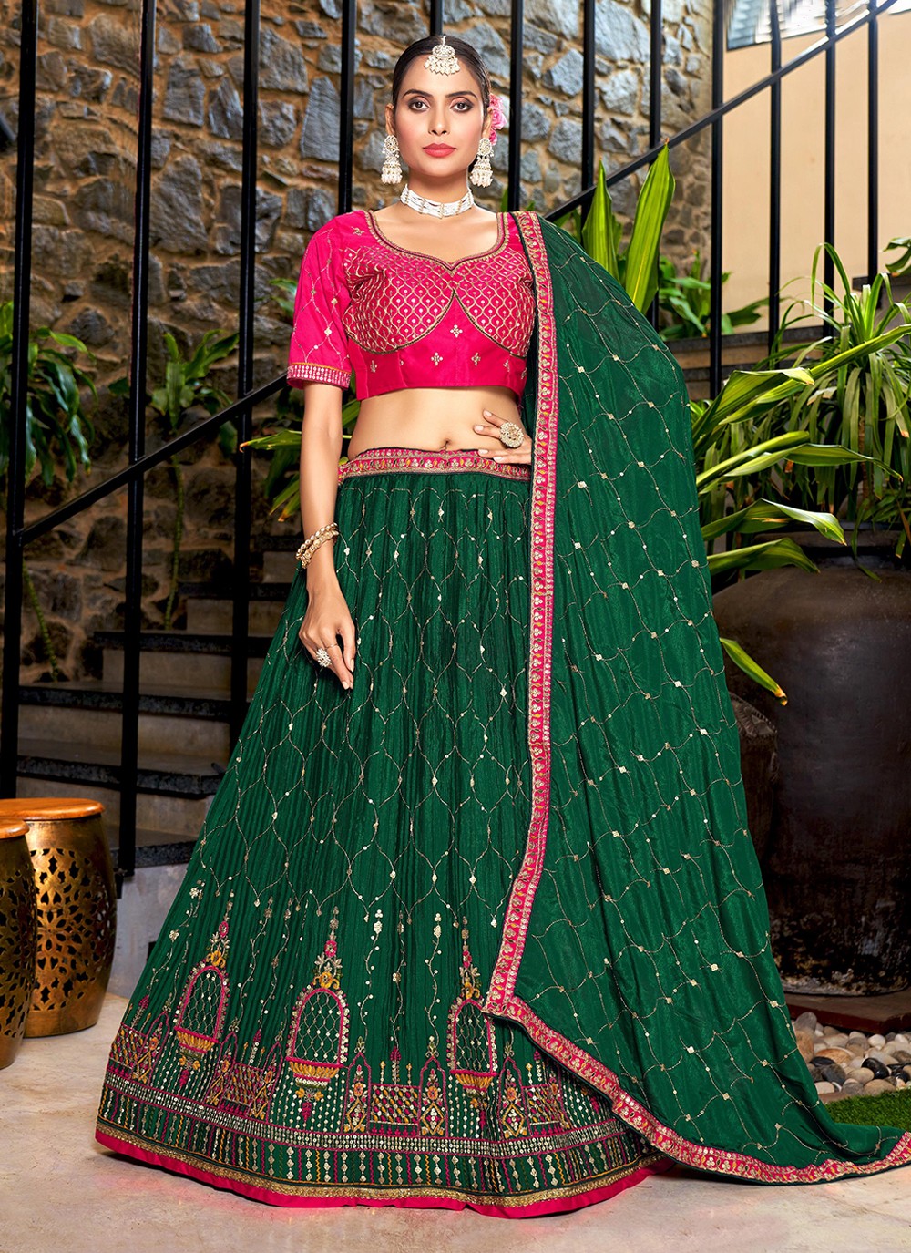 Embroidered Chinon A - Line Lehenga - L1018