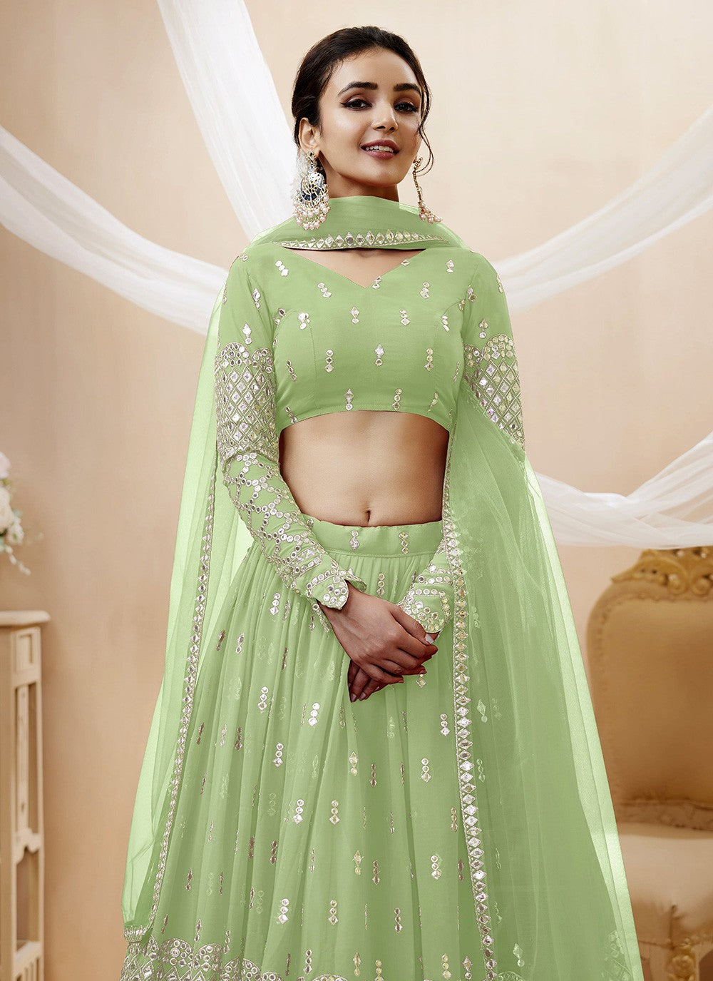 Embroidered Georgette A - Line Lehenga - L1031