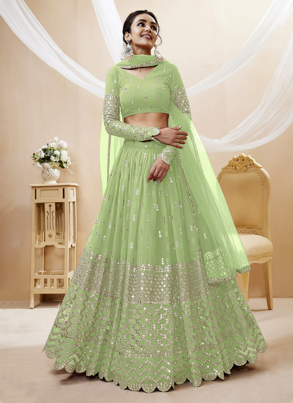 Embroidered Georgette A - Line Lehenga - L1031