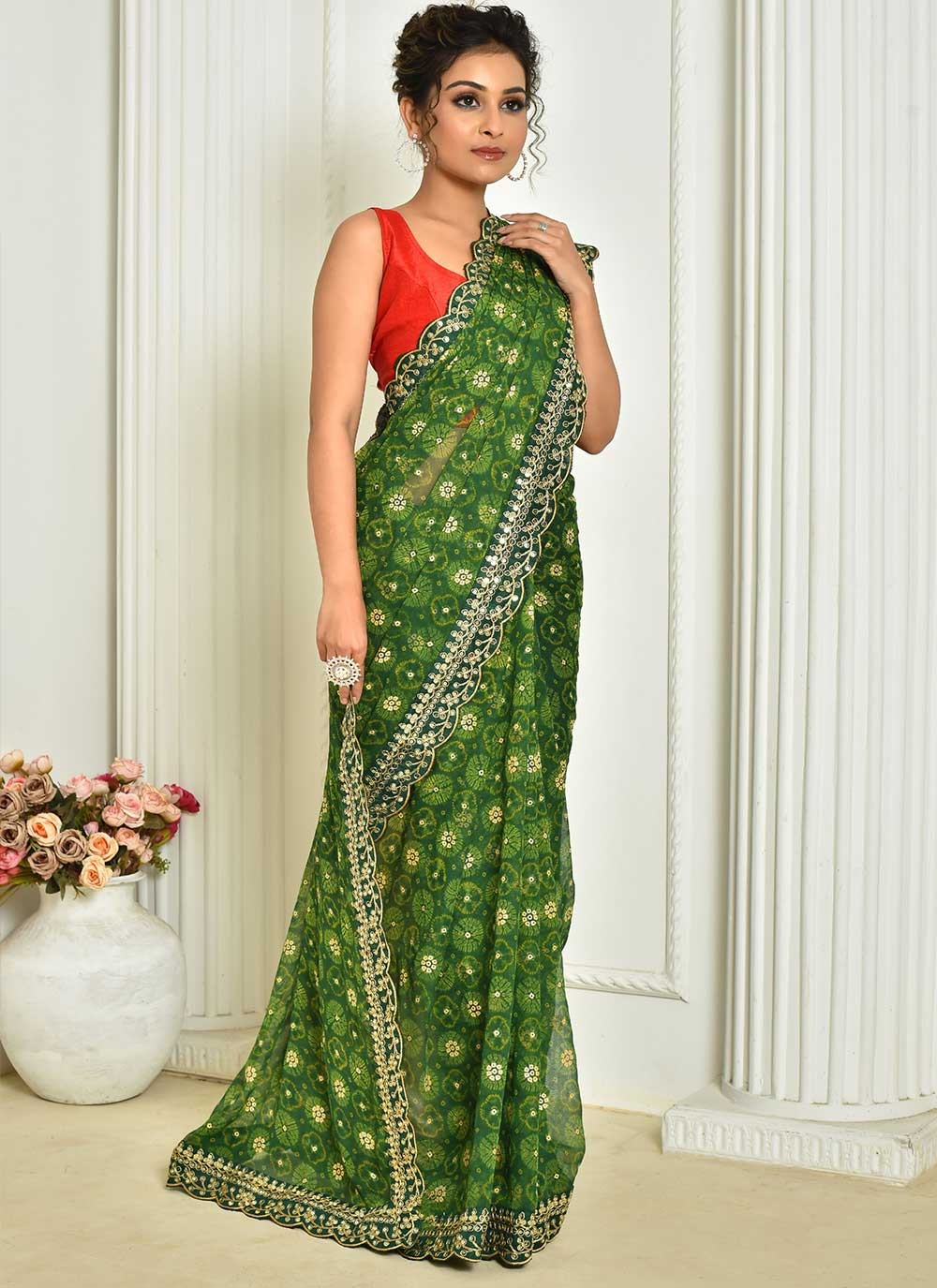 Classic Embroidered Georgette Saree - S2442