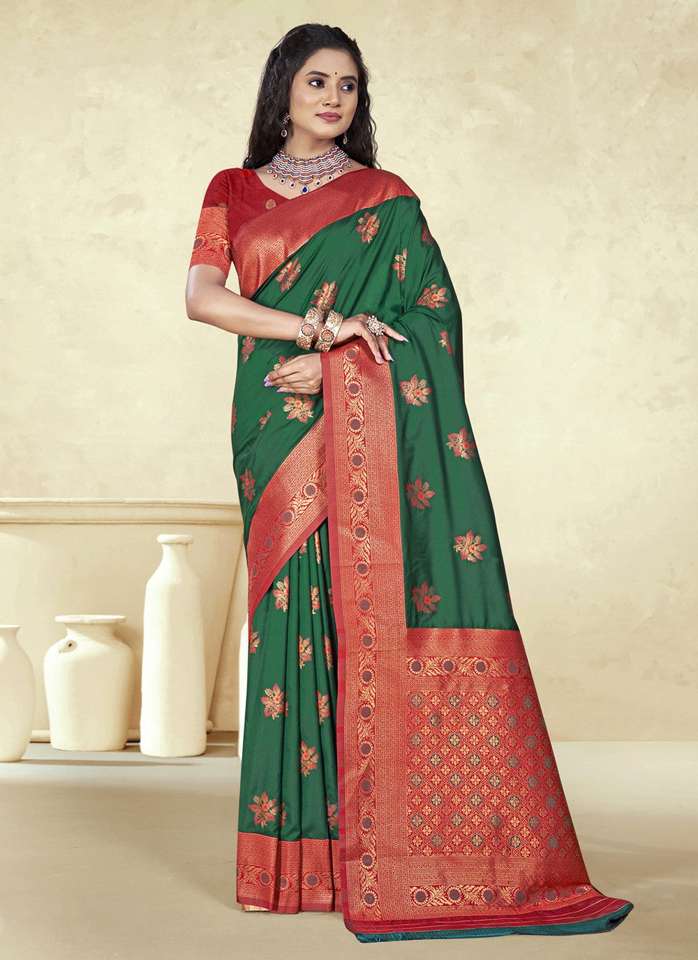 Classic Weaving Zari Silk Green Saree - S11094