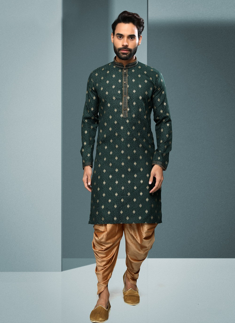 Digital Print Handloom Cotton Green Dhoti Kurta - M4074