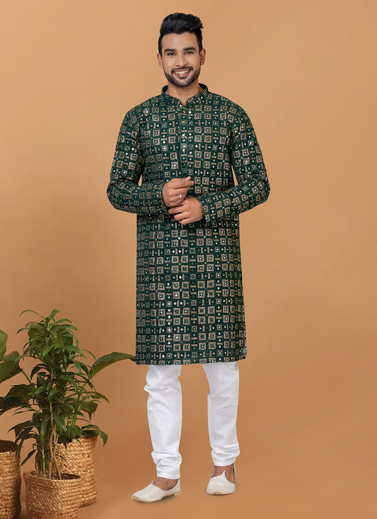 Embroidered Georgette Green Kurta Pyjama - M6245