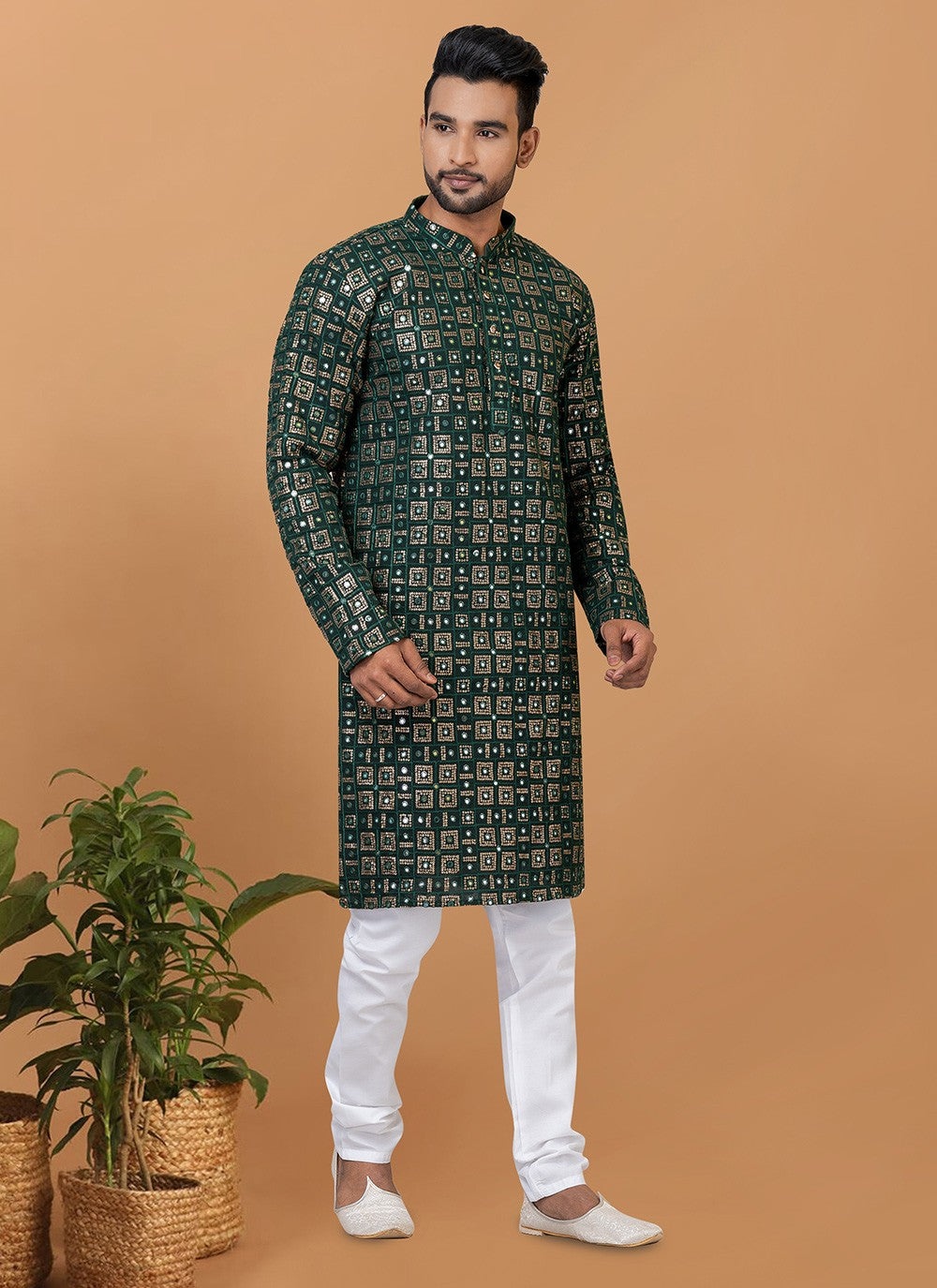 Embroidered Georgette Green Kurta Pyjama - M6245