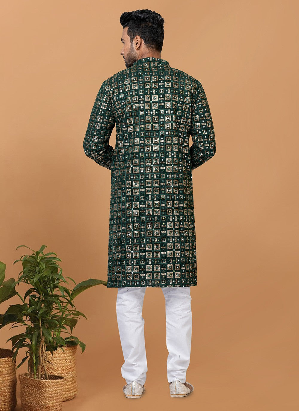 Embroidered Georgette Green Kurta Pyjama - M6245