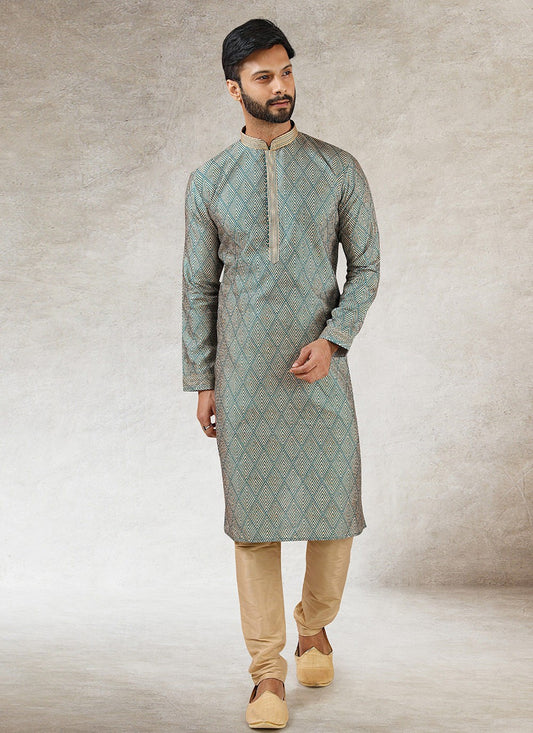 Printed Art Silk Green Kurta Pyjama - M2861