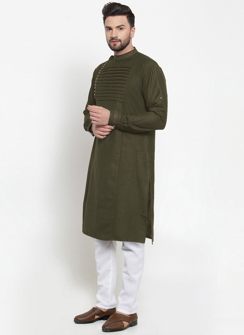 Embroidered Blended Cotton Green Kurta Pyjama - M4503