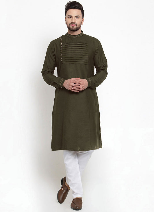 Embroidered Blended Cotton Green Kurta Pyjama - M4503