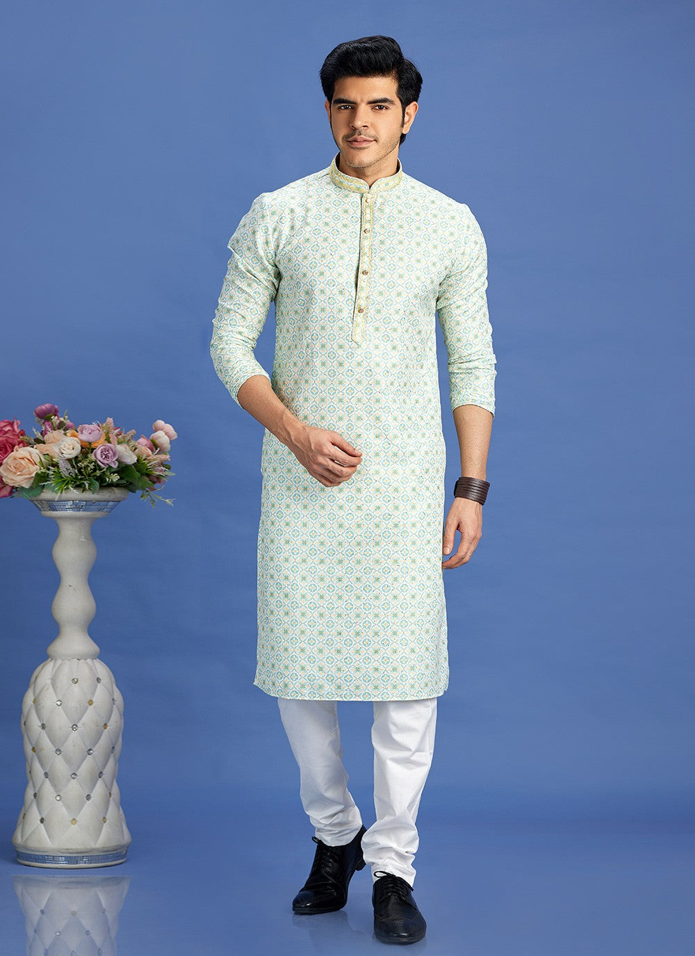 Digital Print Cotton Green Kurta Pyjama - M6942