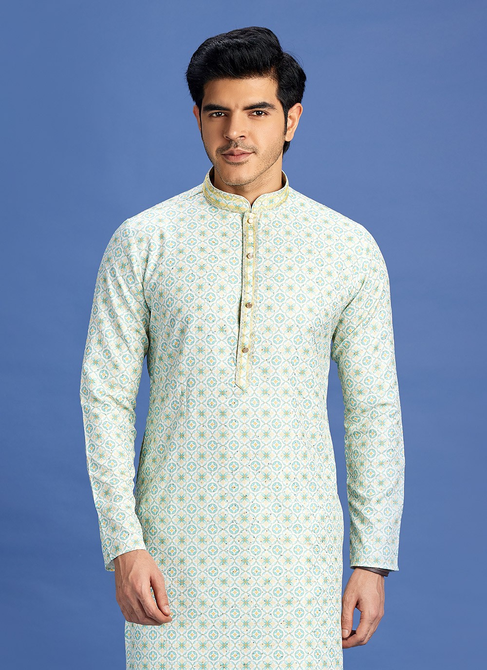 Digital Print Cotton Green Kurta Pyjama - M6942