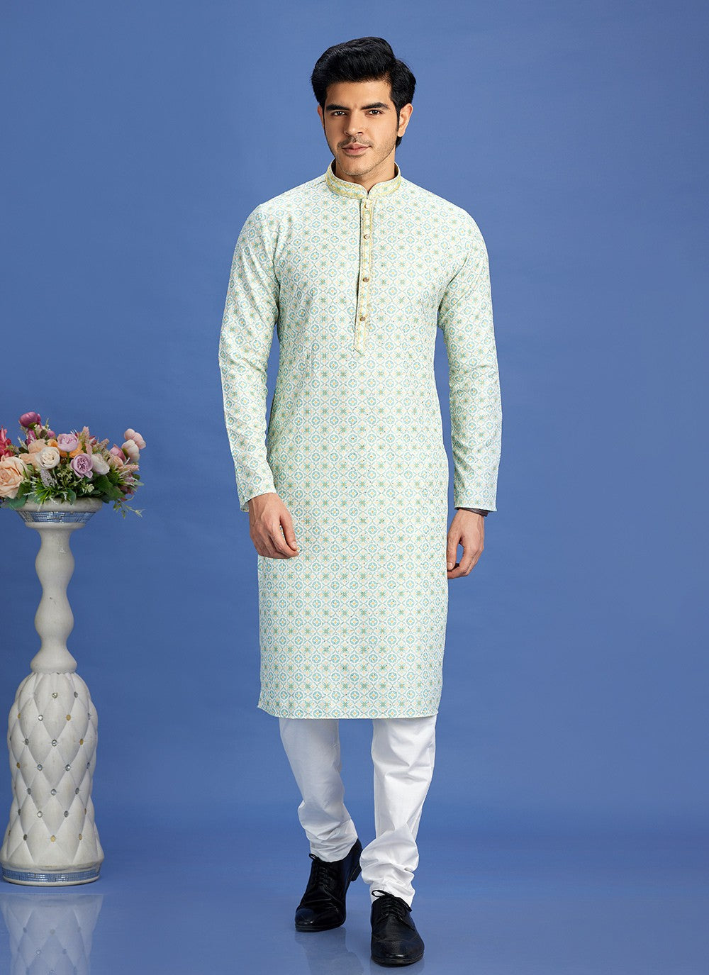 Digital Print Cotton Green Kurta Pyjama - M6942