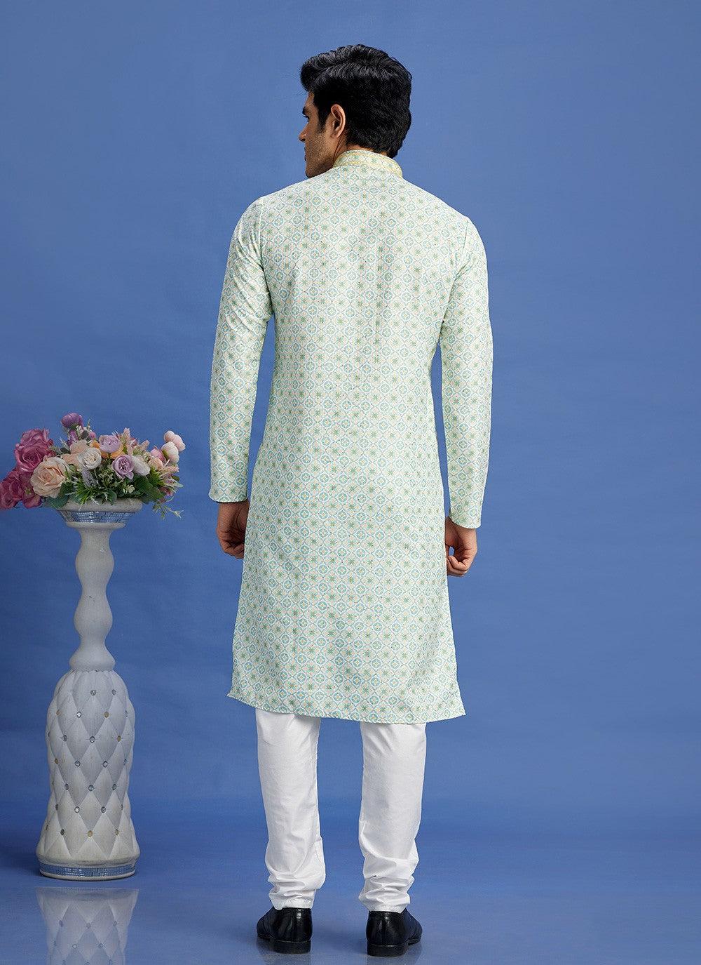 Digital Print Cotton Green Kurta Pyjama - M6942