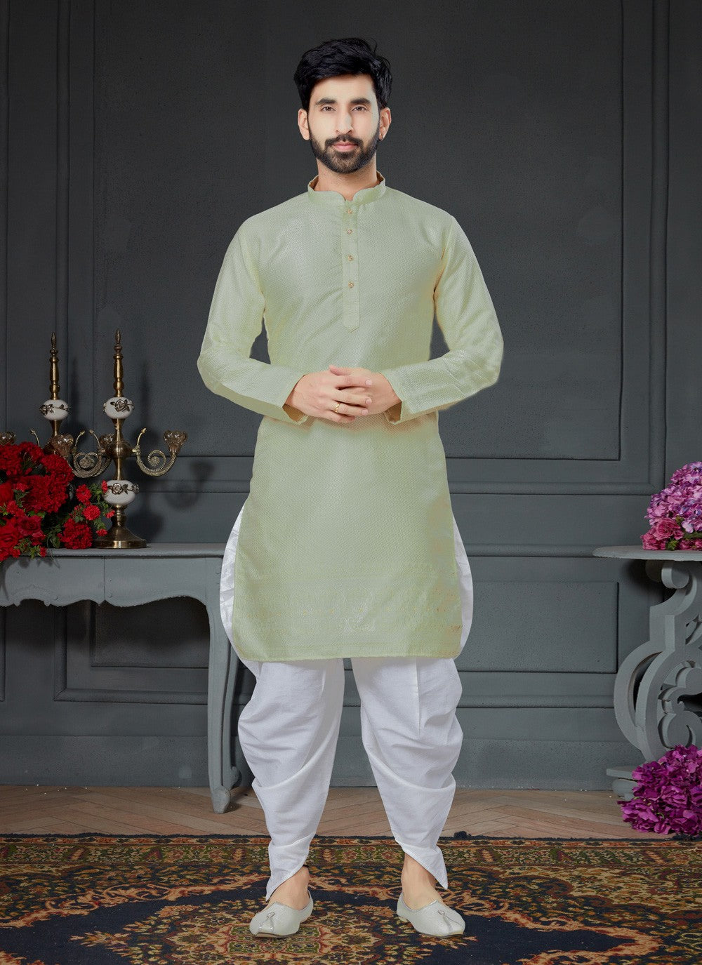 Jacquard Work Silk Green Dhoti Kurta - M4162