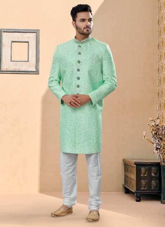 Embroidered Fancy Fabric Green Indo Western Sherwani - M3898