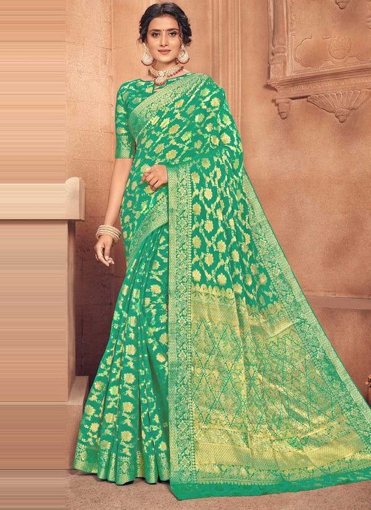 Traditional Fancy Work Faux Chiffon Saree - S0763