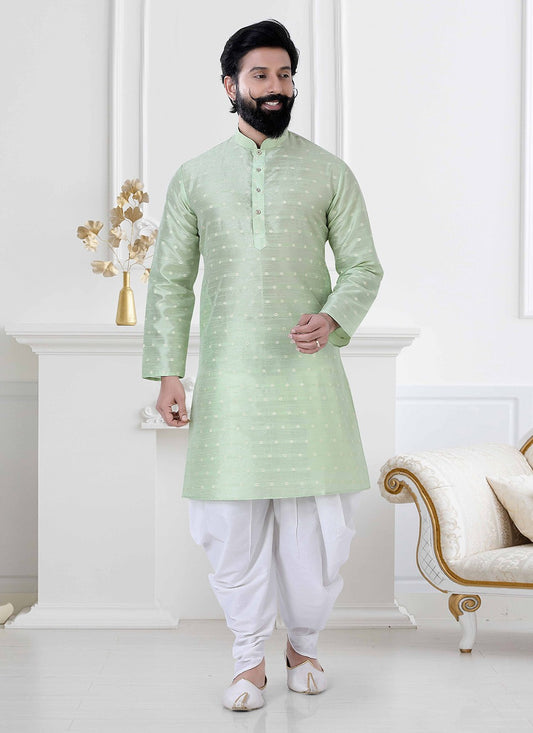 Fancy Work Silk Green Dhoti Kurta - M4169