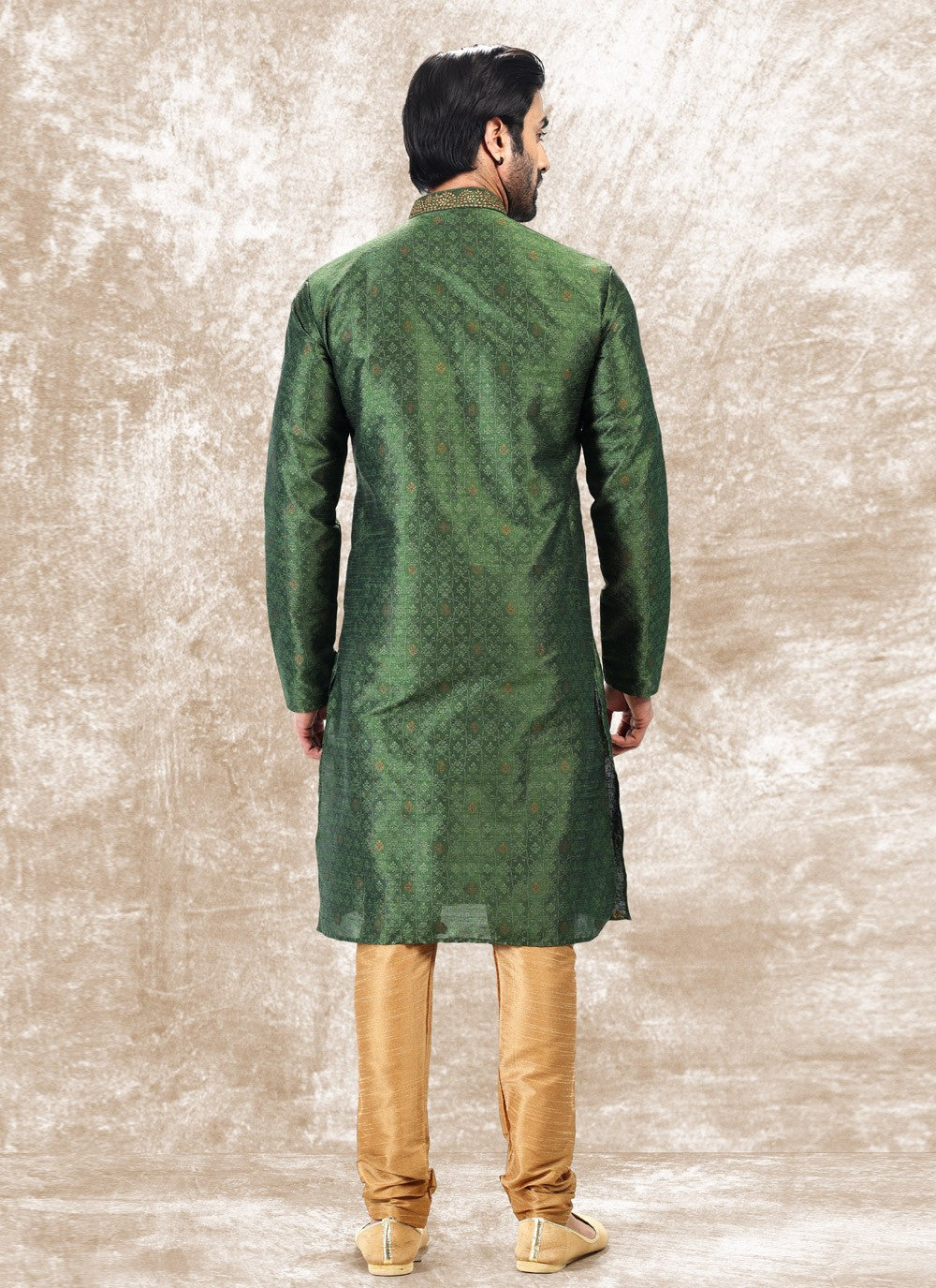 Fancy Work Brocade, Jacquard Silk Green Kurta Pyjama - M4854