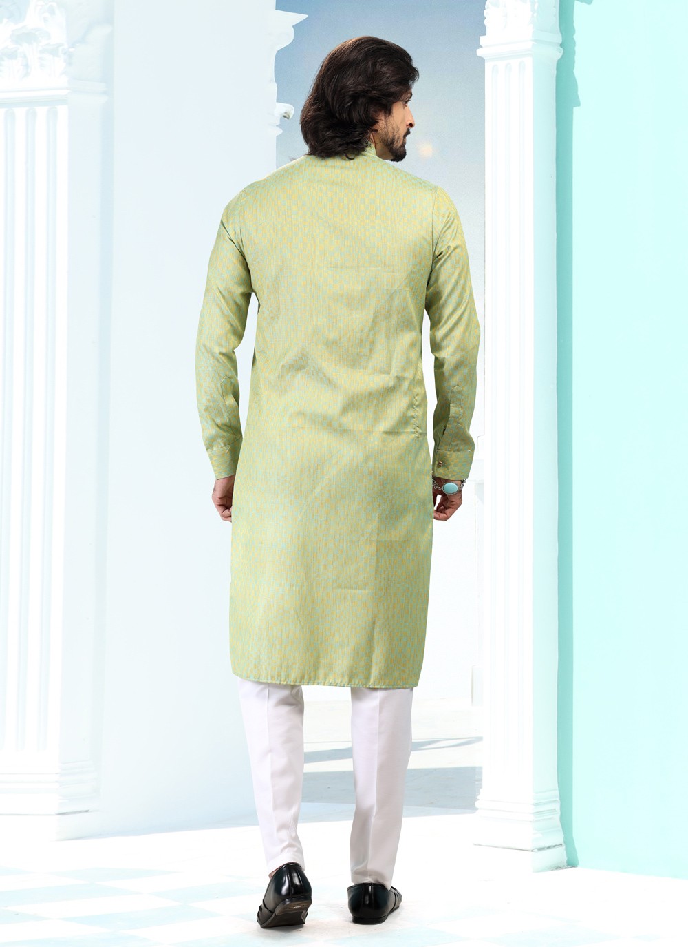 Fancy Work Silk Green Kurta Pyjama - M5191