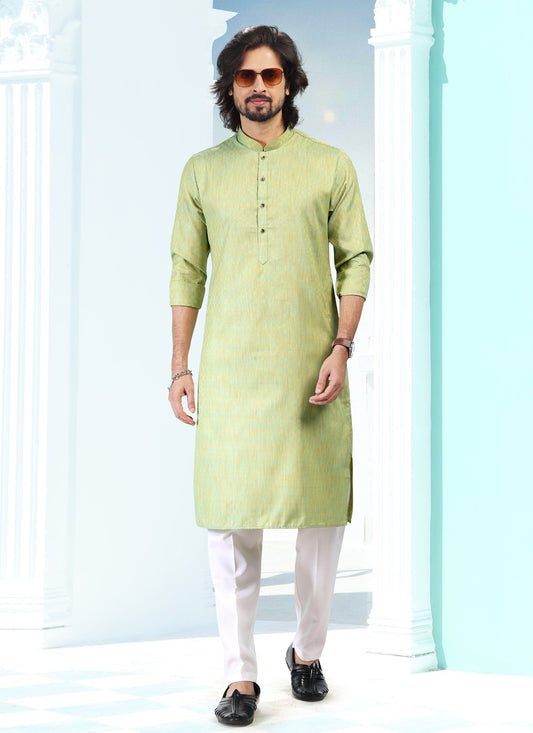 Fancy Work Silk Green Kurta Pyjama - M5191