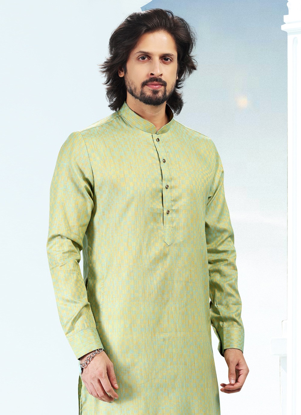 Fancy Work Silk Green Kurta Pyjama - M5191