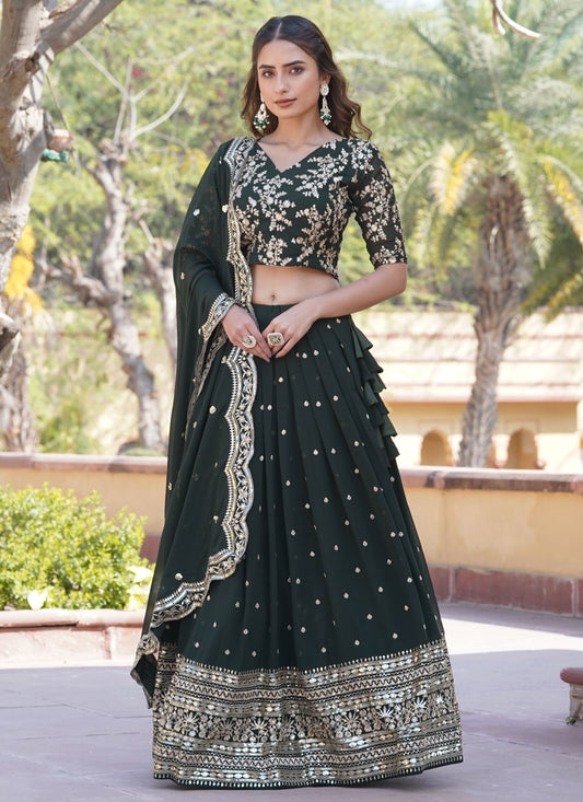 Embroidered Faux Georgette A - Line Lehenga - L1632