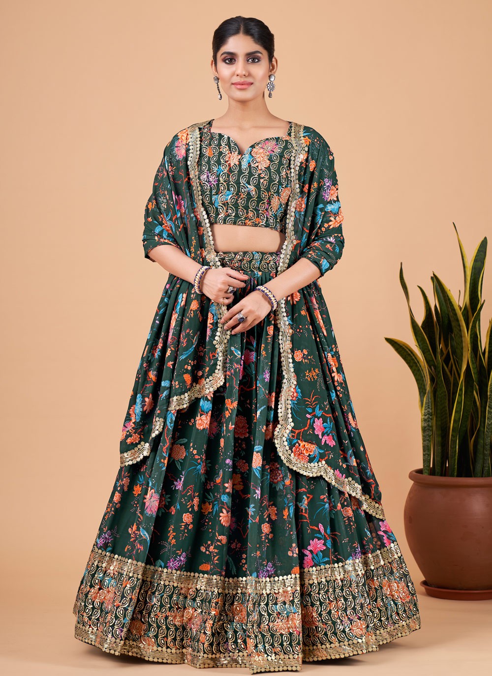 Embroidered Faux Georgette A - Line Lehenga - L0755