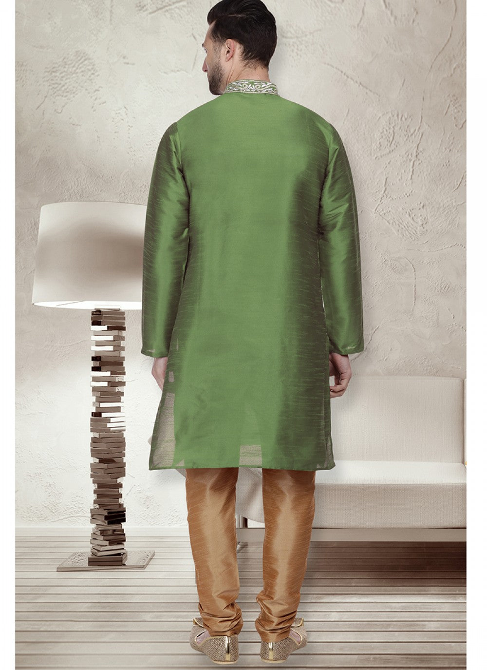 Embroidered Art Silk Green Kurta Pyjama - M1496