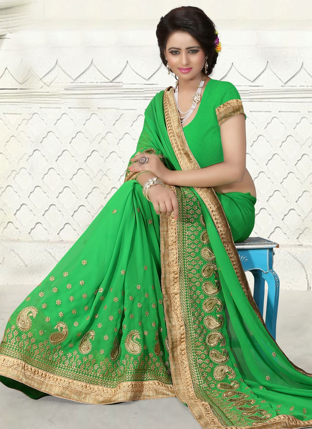 Classic Embroidered Georgette Saree - S4129