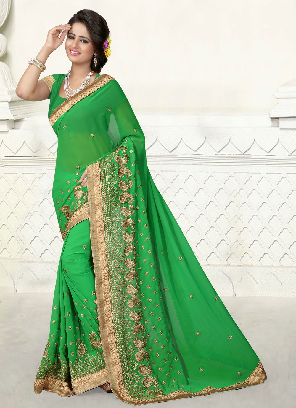 Classic Embroidered Georgette Saree - S4129