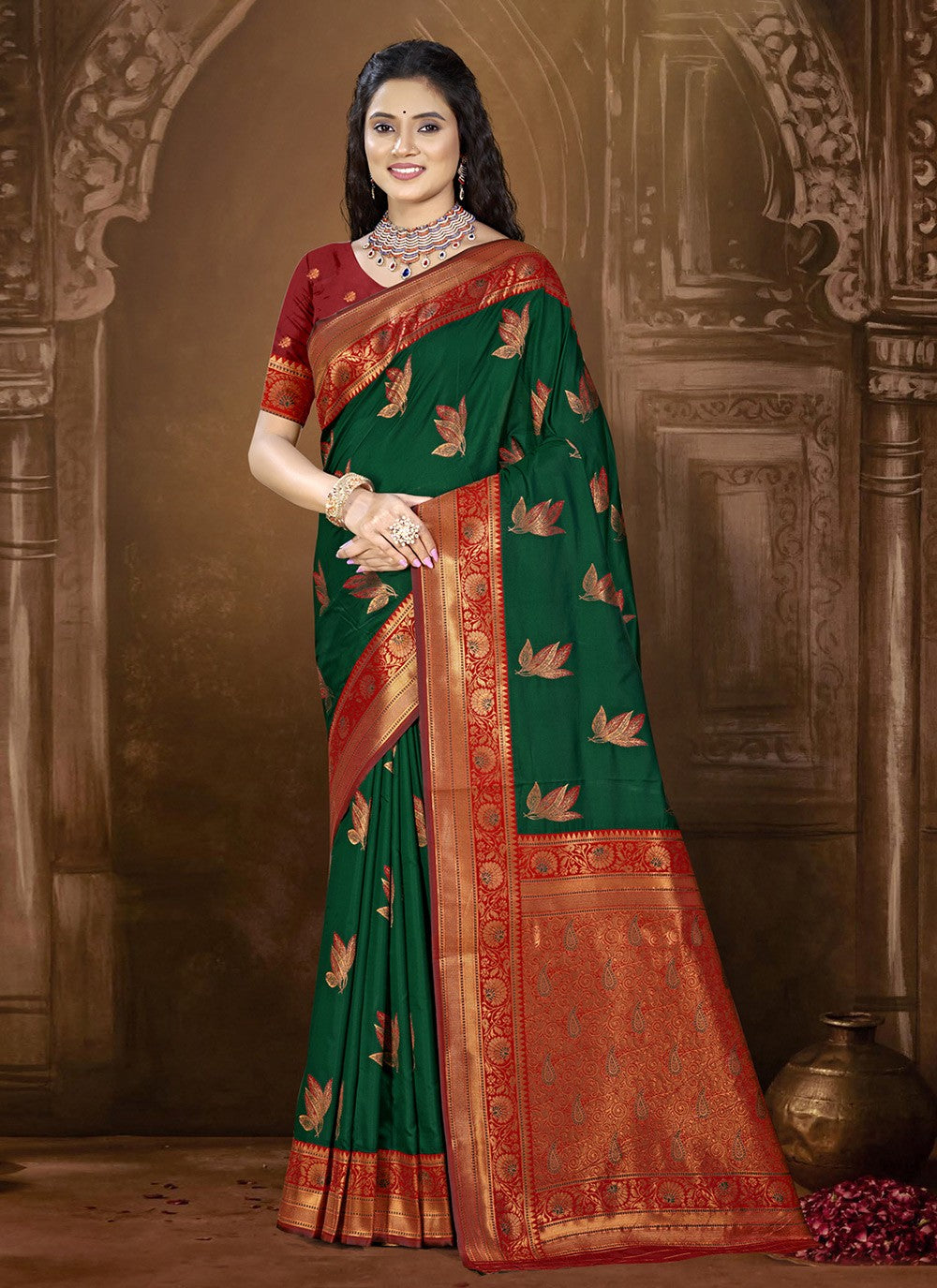 Contemporary Weaving Zari Silk Teal Saree - S11135