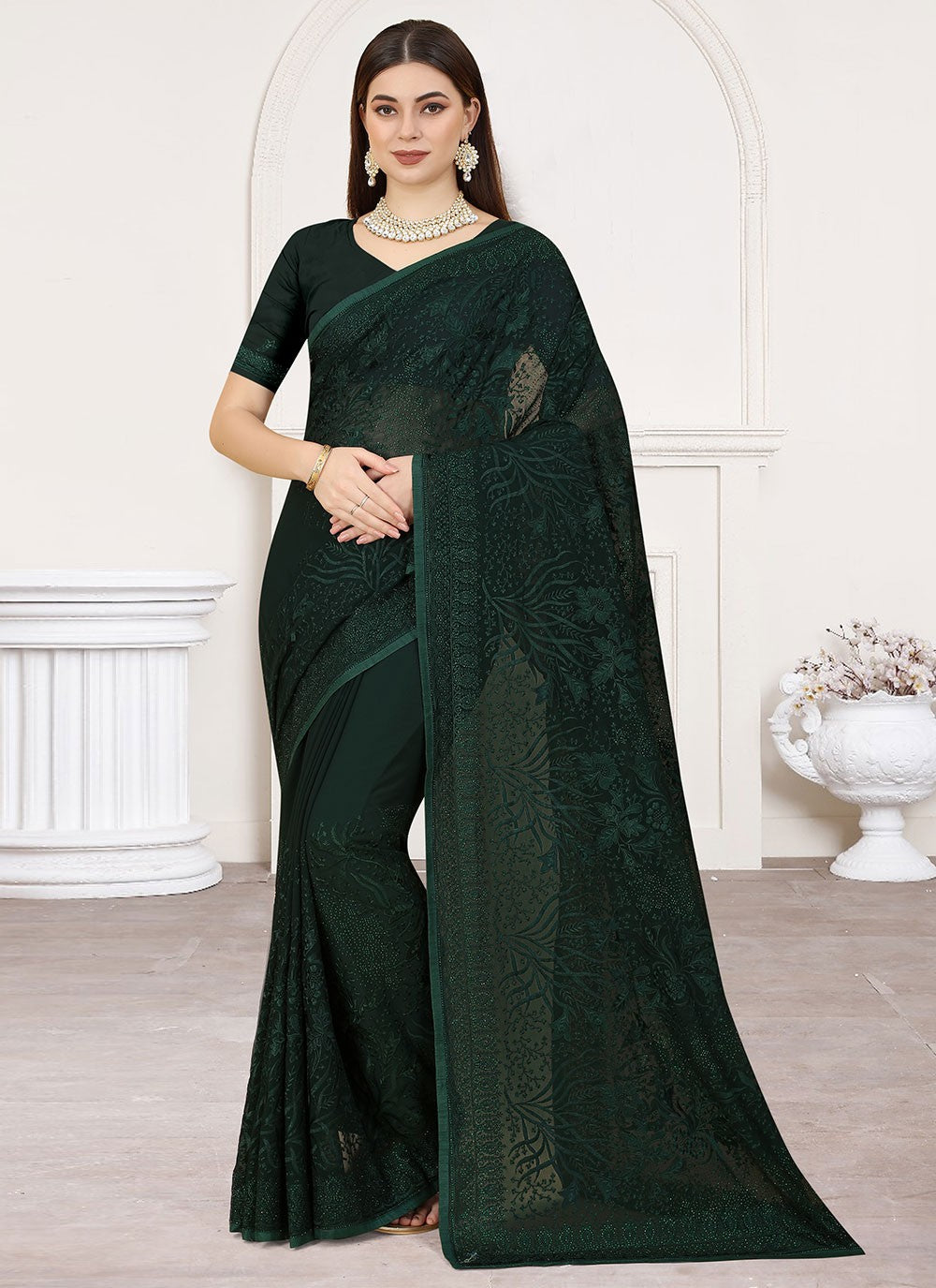 Classic Embroidered Georgette Saree - S2499