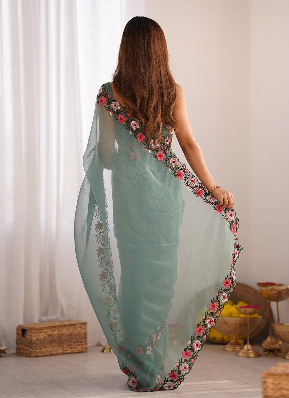 Classic Embroidered Crush Saree - S10287