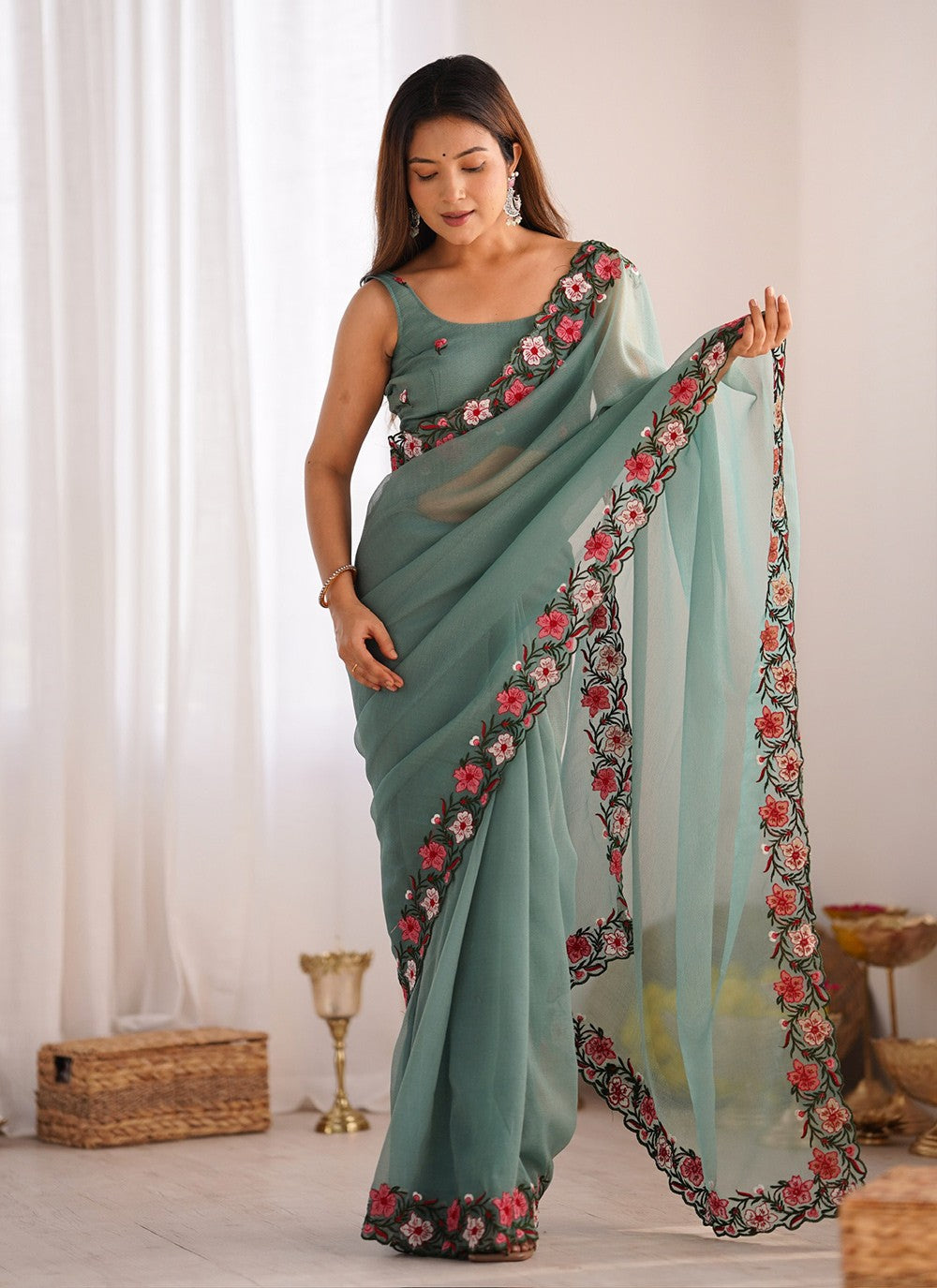 Classic Embroidered Crush Saree - S10287