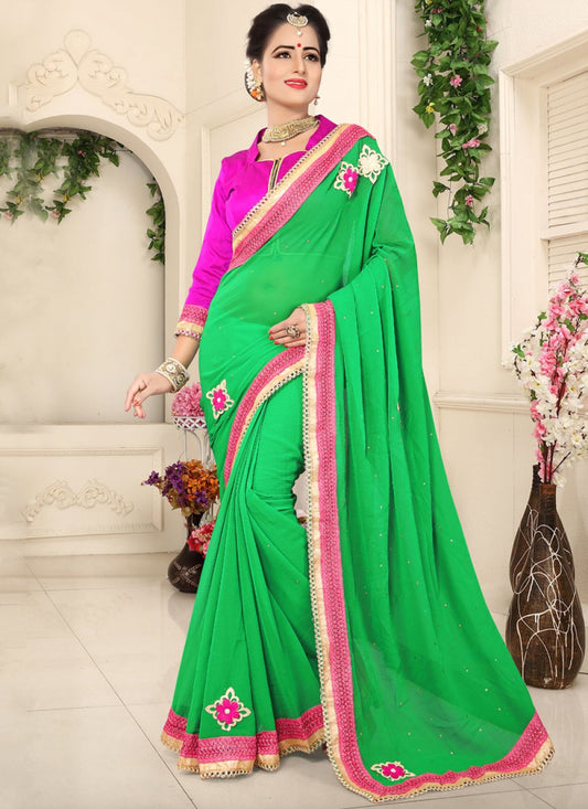 Classic Patch Faux Chiffon Saree - S0094