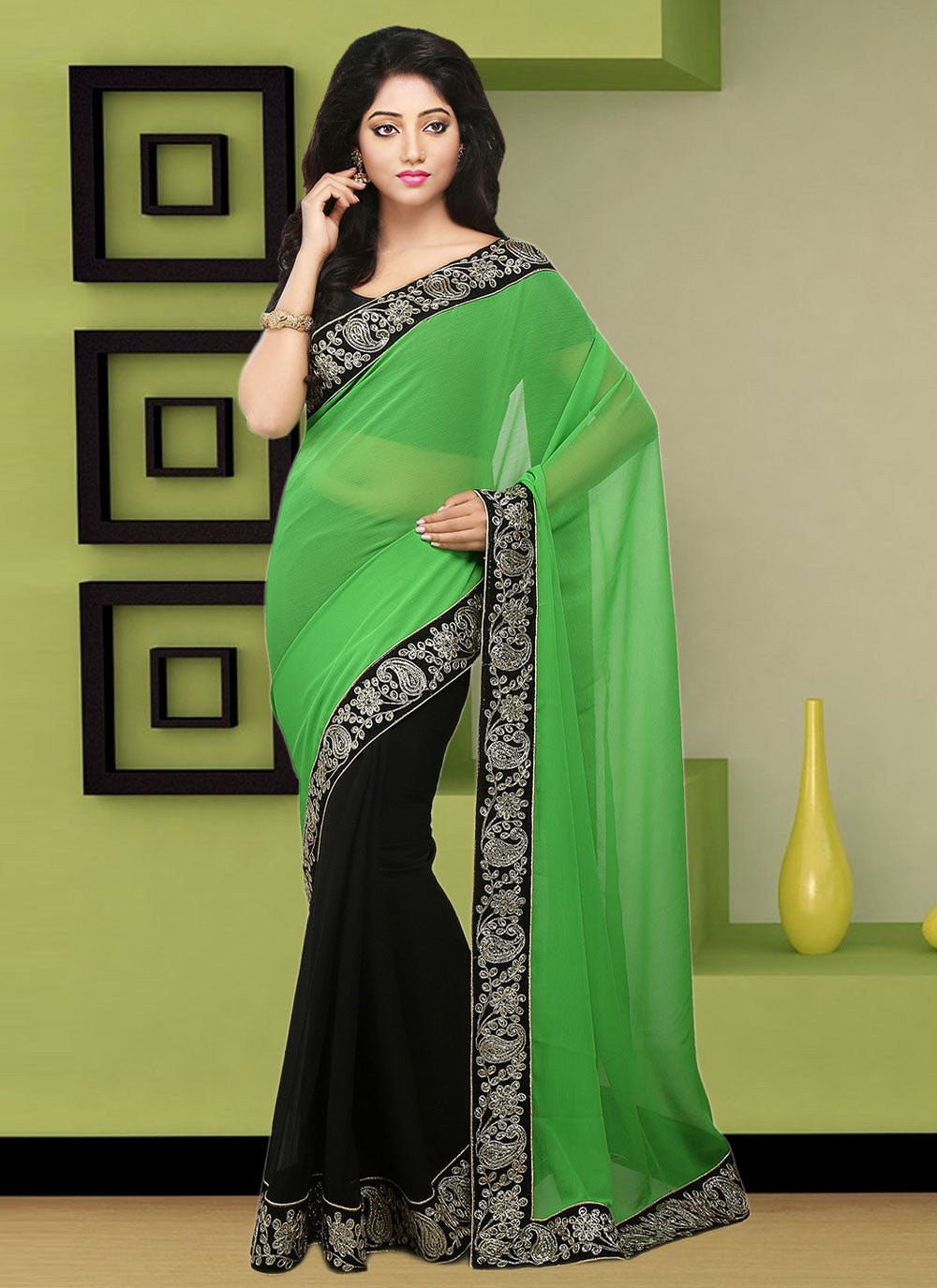 Trendy Hand Embroidery Georgette Saree - S1806