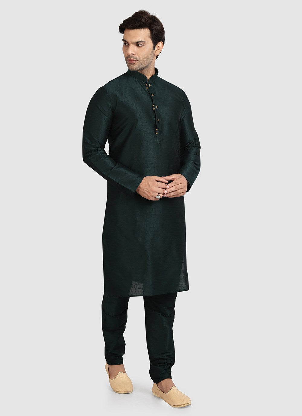 Plain Art Silk Green Kurta Pyjama - M3408